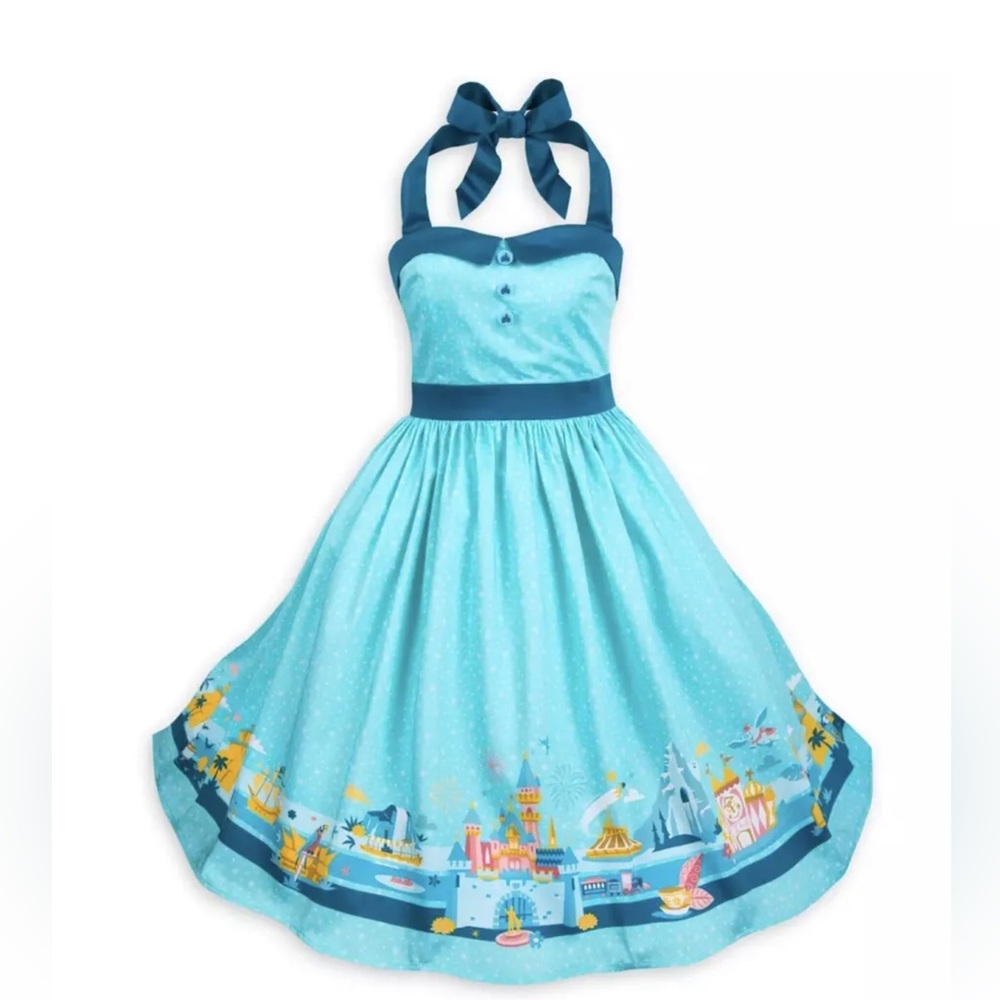 Rare, Disney Dress, Aqua. NEW with tag!  Retro halter style Women’s Medium